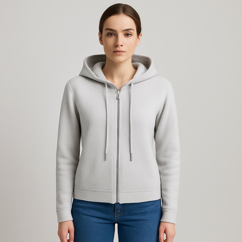 Liz Claiborne light blue white Full zip Hoodie 100% cotton chunky tight knit L